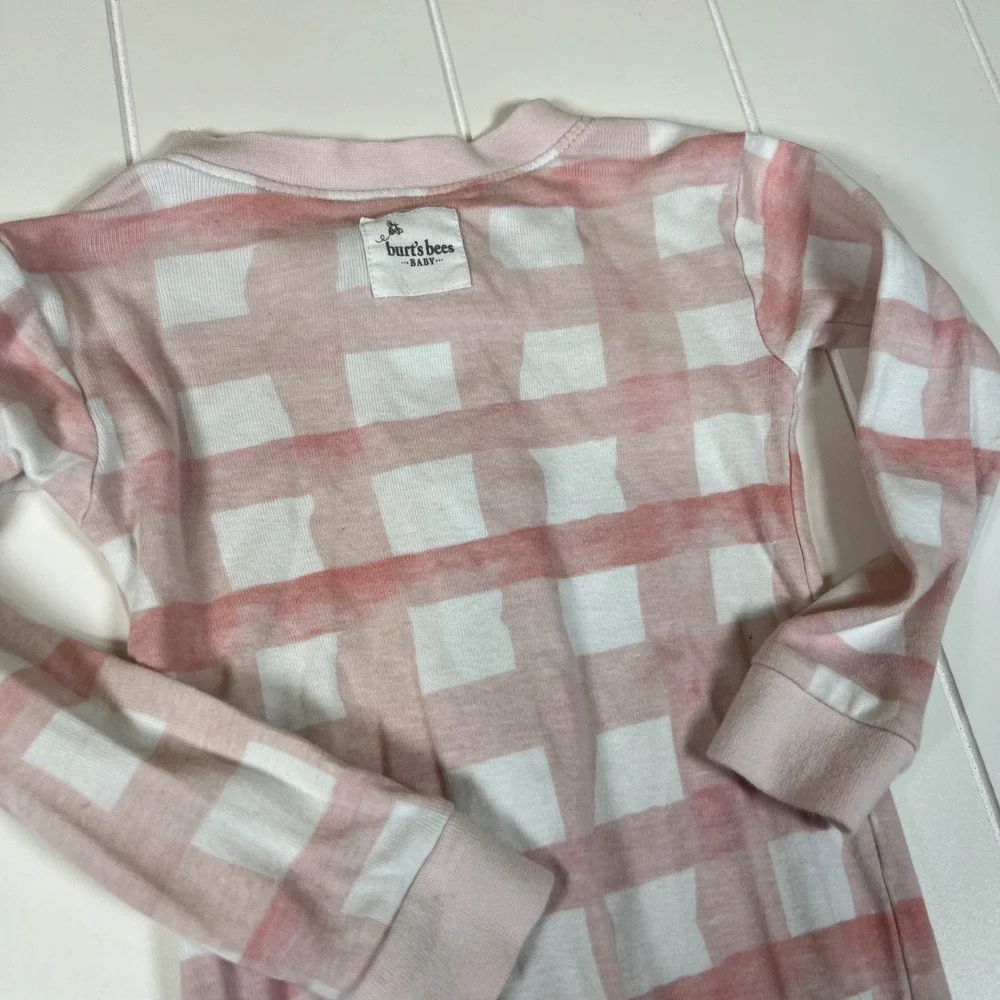Burts Bees Baby Pink Gingham Organic Cotton Zip Front Footed Pajamas 18M Sleeper